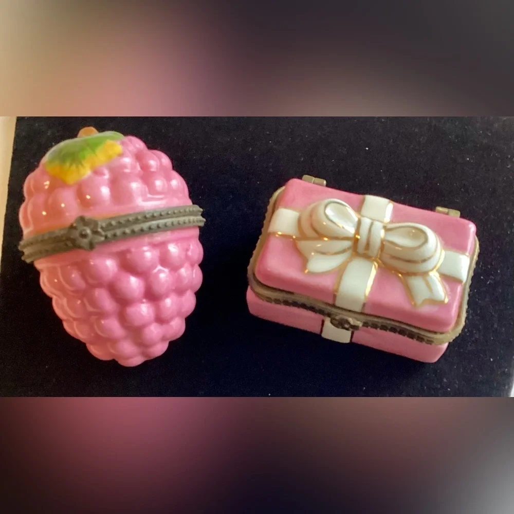 💕 Two 2 Mini Porcelain Trinket Boxes 💕 Vintage VTG Y2K Jewelry Organizer